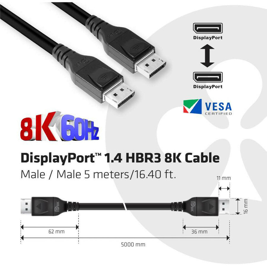 Club 3D DisplayPort 1.4 HBR3 8K Cable Male/Male 5M / 16.40ft.
