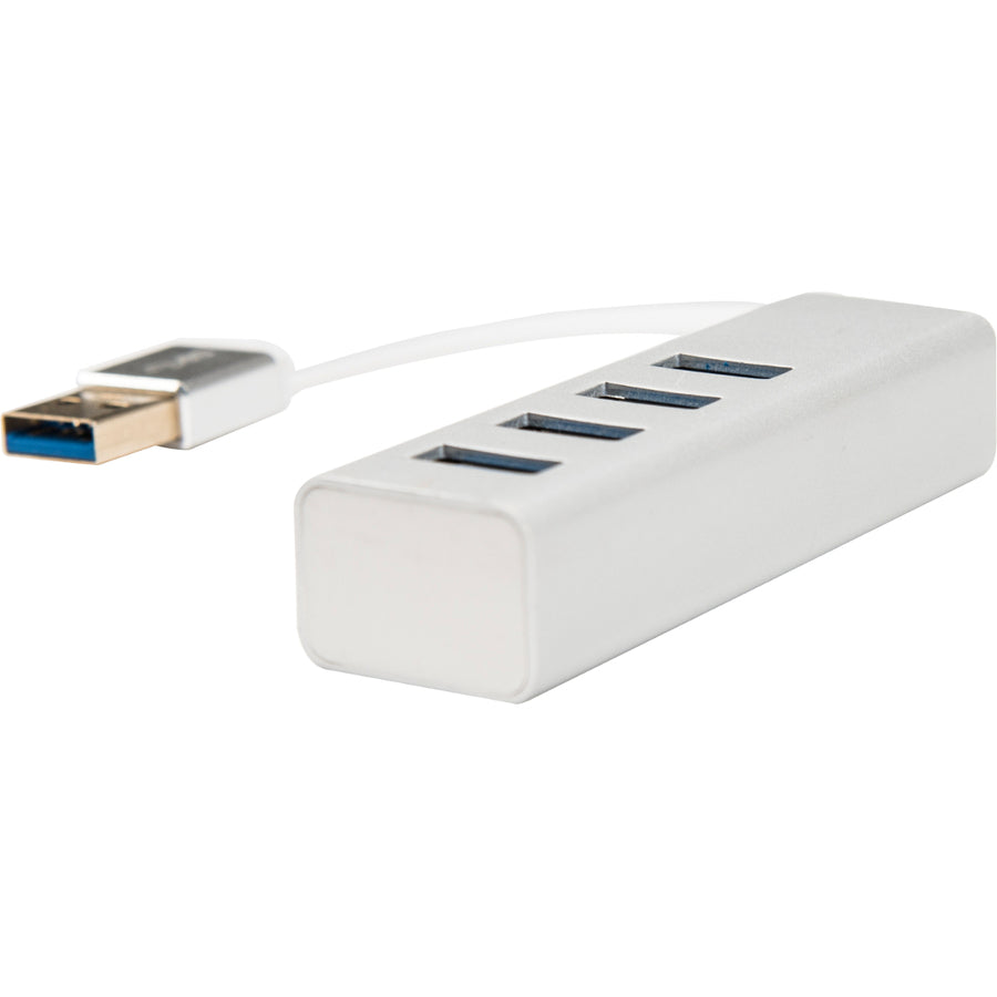 Rocstor Premium Portable 4 Port SuperSpeed Mini USB 3.0 Hub - Aluminum Silver - USB - External - 4 USB Ports Female - 4 USB 3.0 Ports - PC, Mac - 6 in Mini Hub with Built-in SuperSpeed Cable 5Gbps