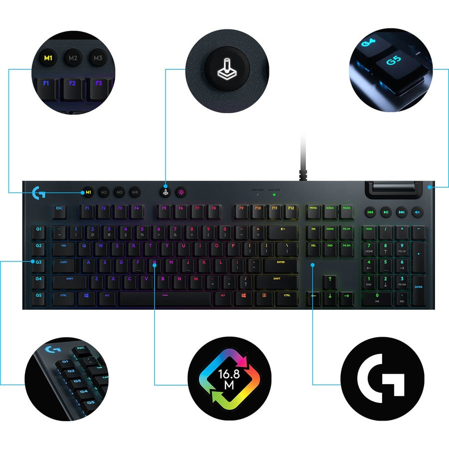 Logitech G815 LIGHTSYNC RGB KYBD, 0.87", Black, Cable, 18.70", USB