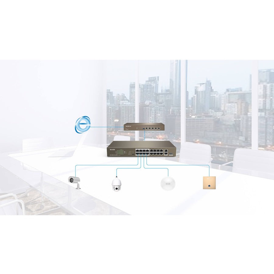 Tenda 16FE+2GE/1SFP Desktop Switch With 16-Port PoE