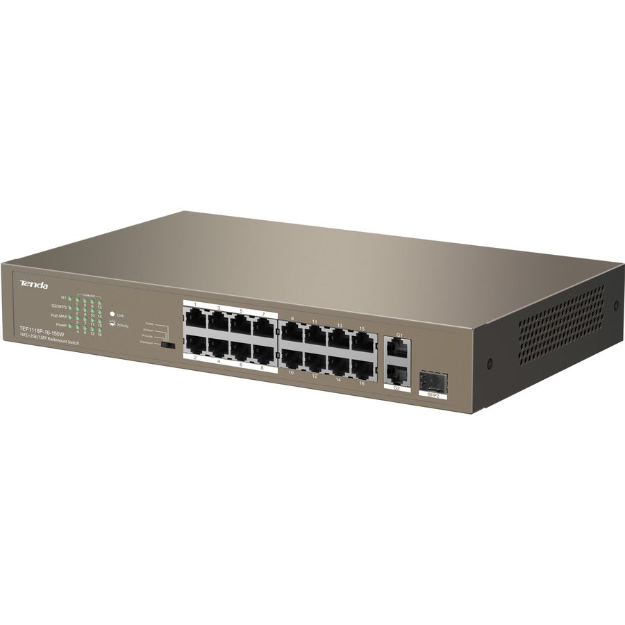 Tenda 16FE+2GE/1SFP Desktop Switch With 16-Port PoE