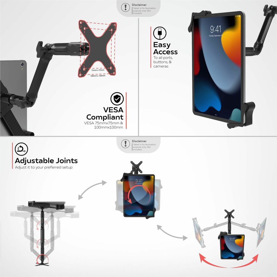 CTA Digital Custom Flex Wall Mount for 7-14 Inch Tablets, including iPad 10.2-inch (7th/ 8th/ 9th Generation)