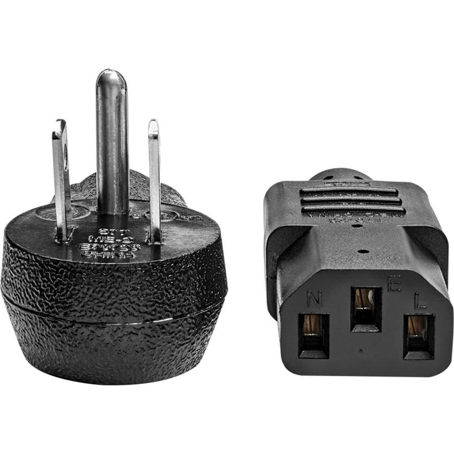 Eaton Tripp Lite Series Computer Power Cord, Right-Angle NEMA 5-15P to C13 - Heavy-Duty, 15A, 125V, 14 AWG, 10 ft. (3.05 m), Black