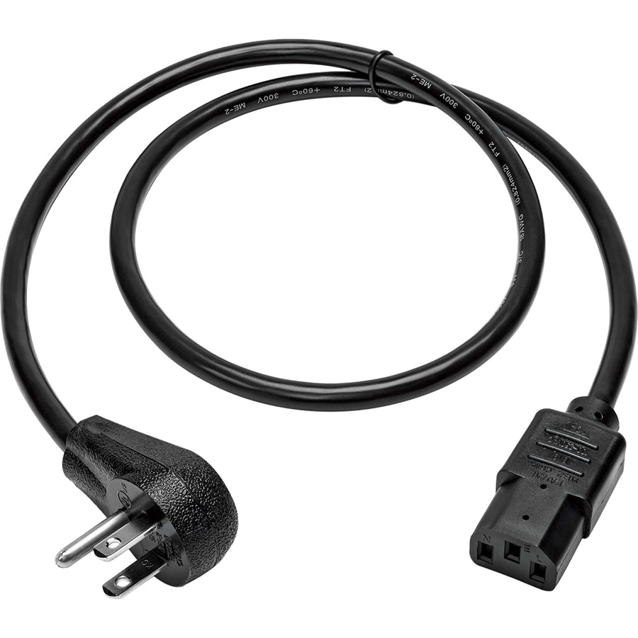 Eaton Tripp Lite Series Computer Power Cord, Right-Angle NEMA 5-15P to C13 - Heavy-Duty, 15A, 125V, 14 AWG, 10 ft. (3.05 m), Black