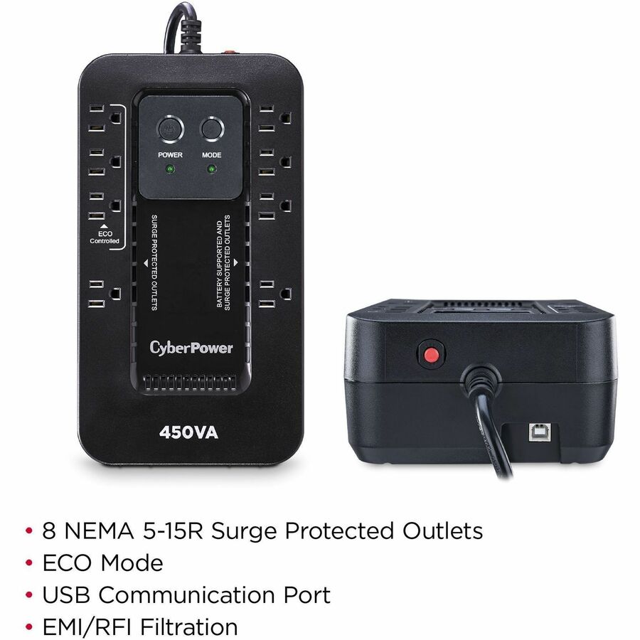 CyberPower EC450G Ecologic UPS Systems, Black, 2900 mAh, USB