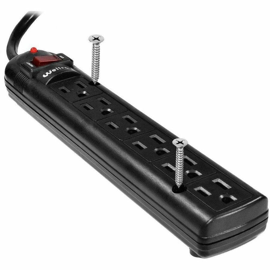 Weltron 6-Outlet Surge Protector, 10 ft, Black, Easily connect to a wall outlet with 10 ft cord, WSP-600PLF-10BK