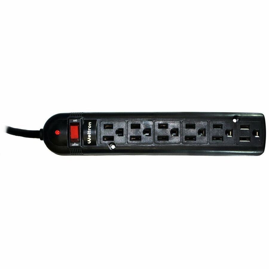 Weltron 6-Outlet Surge Protector, 10 ft, Black, Easily connect to a wall outlet with 10 ft cord, WSP-600PLF-10BK