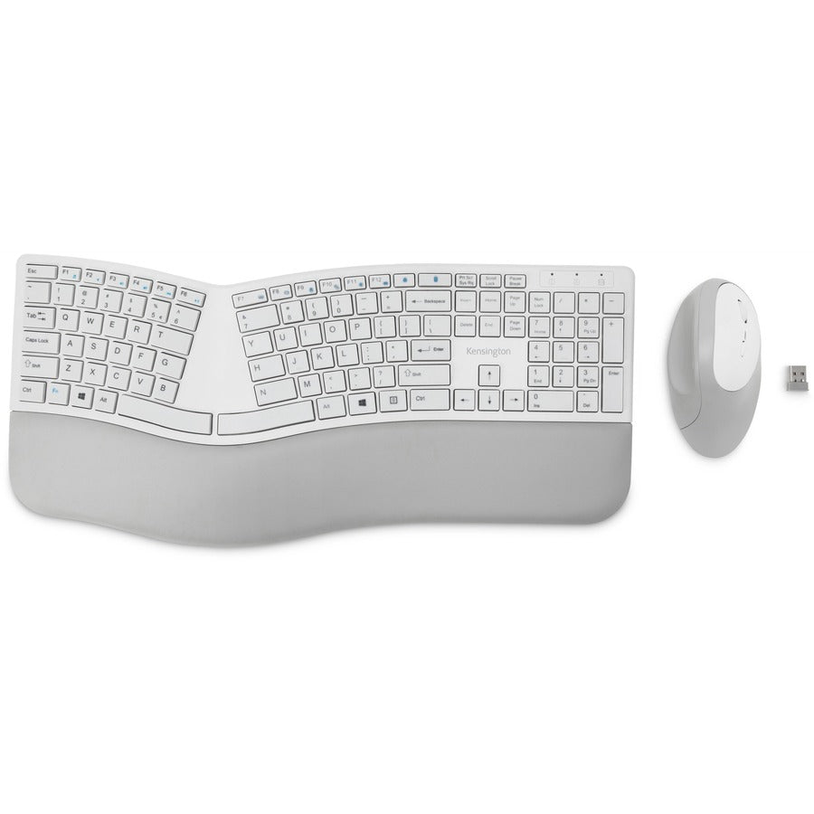 Kensington ProFitErgo WL Gray Kb & Mouse, Bluetooth/RF, K75407US, Pro Fit Ergo Wireless Keyboard and Mouse-Gray, USB, Wireless