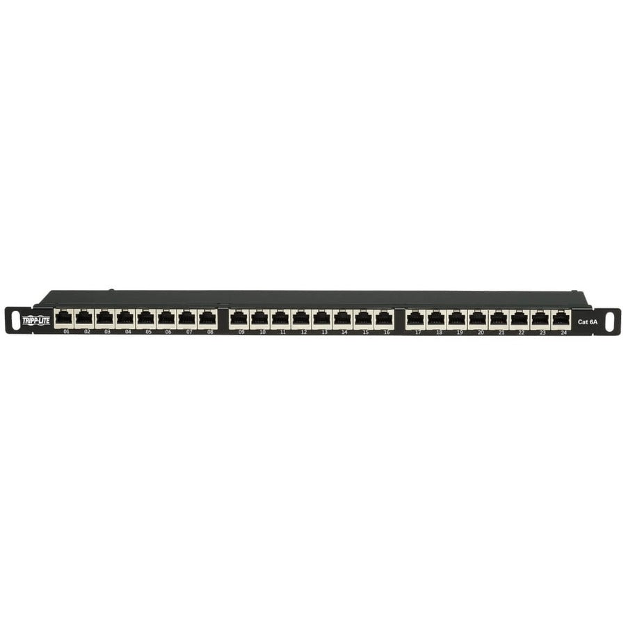 Eaton Tripp Lite Series Cat6a 24-Port High-Density Shielded Patch Panel - Dual IDC, 568A/B, RJ45 Ethernet, 0.5U Rack-Mount