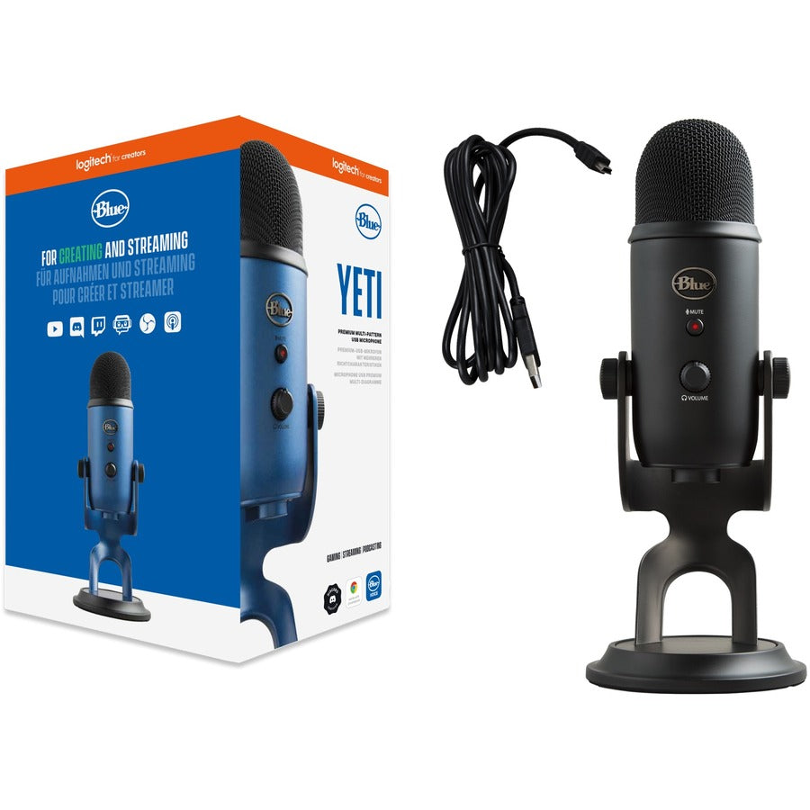Blue Yeti Wired Condenser Microphone, 1.20 lb, USB, Yeti Professional Multi-Pattern USB Mic for Recording & Streaming