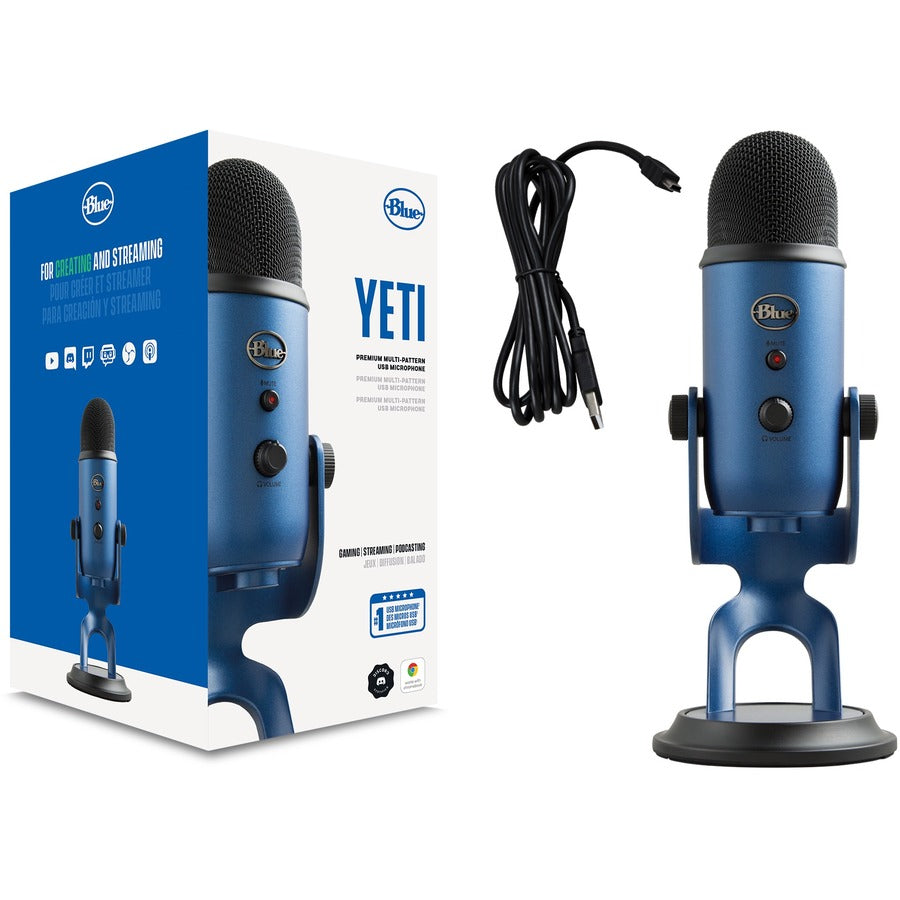 Blue Yeti Wired Condenser Microphone, 1.20 lb, USB, Yeti Professional Multi-Pattern USB Mic for Recording & Streaming