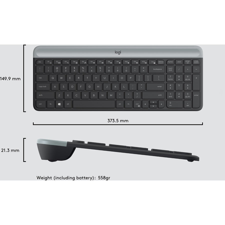 Logitech MK470 Slim Wireless Keyboard and Mouse Combo - Modern Compact Layout, Ultra Quiet - Graphite