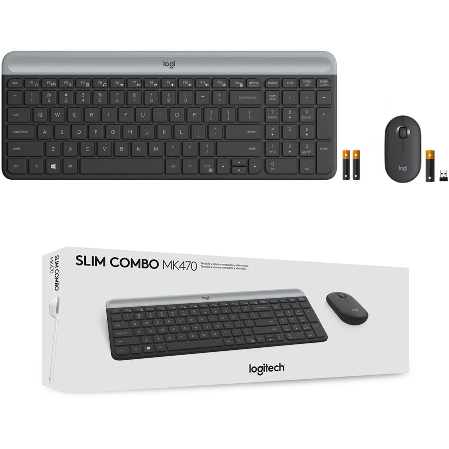 Logitech MK470 Slim Wireless Keyboard and Mouse Combo - Modern Compact Layout, Ultra Quiet - Graphite