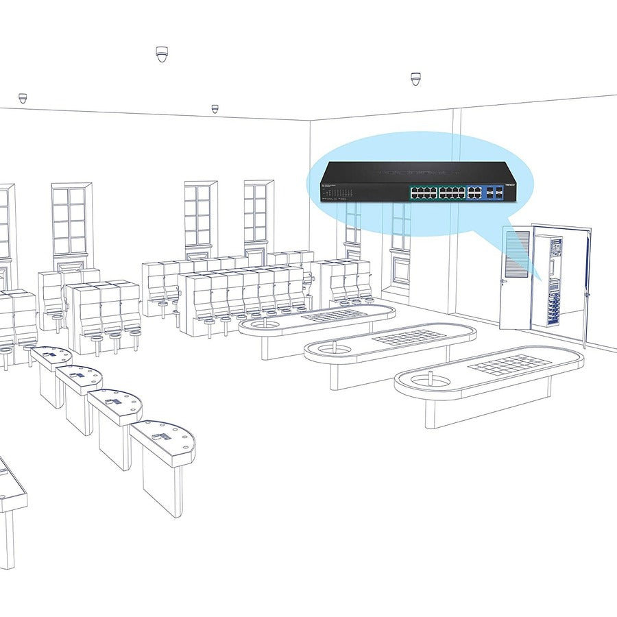 TRENDnet 20-Port Gigabit Web Smart 370W PoE+ Switch; TPE-1620WSF; 16 Gigabit PoE+ Ports; 4 Shared Gigabit Ports(RJ-45 or SFP); 370W PoE Budget;Managed PoE+ Ethernet Network