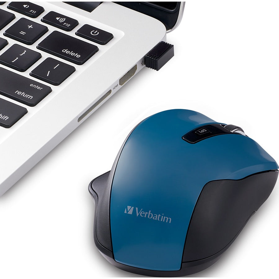Verbatim Silent Ergonomic Wireless Blue LED Mouse - Dark Teal