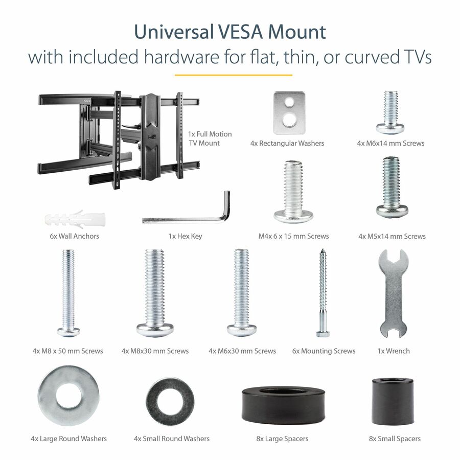 StarTech.com TV Wall Mount for up to 80" VESA Mount Displays - Low Profile Full Motion TV Mount - Heavy Duty Adjustable Articulating Arm