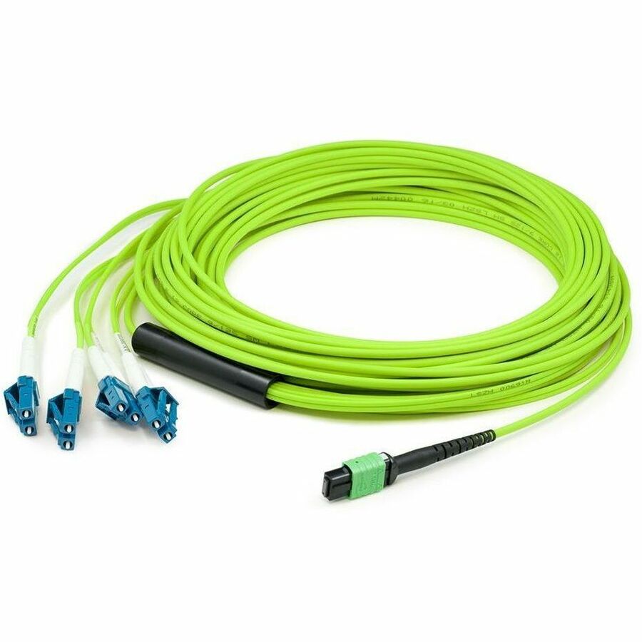 AddOn 2m MPO (Female) to 8xLC (Male) 8-strand Lime Green OM5 Fiber Fanout Cable