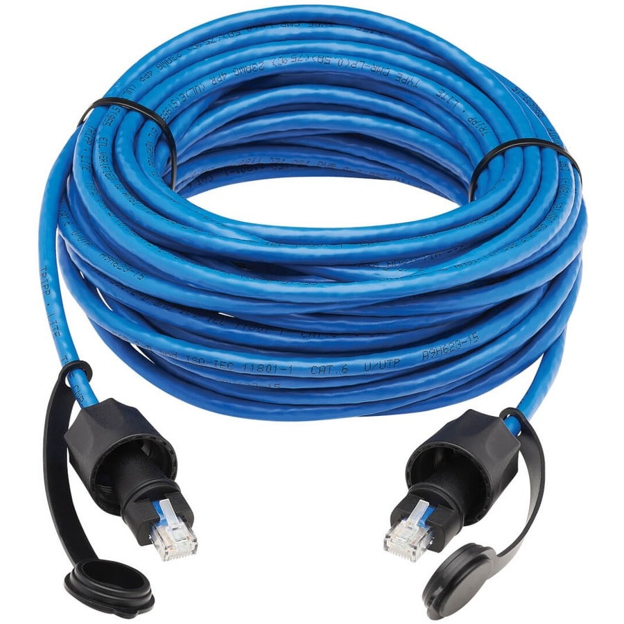 Eaton Tripp Lite Series Industrial Cat6 UTP Ethernet Cable (RJ45 M/M), 100W PoE, CMR-LP, IP68, Blue, 50 ft. (15.24 m)