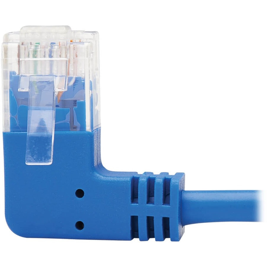Eaton Tripp Lite Series Left-Angle Cat6 Gigabit Molded Slim UTP Ethernet Cable (RJ45 Left-Angle M to RJ45 M), Blue, 7 ft. (2.13 m)