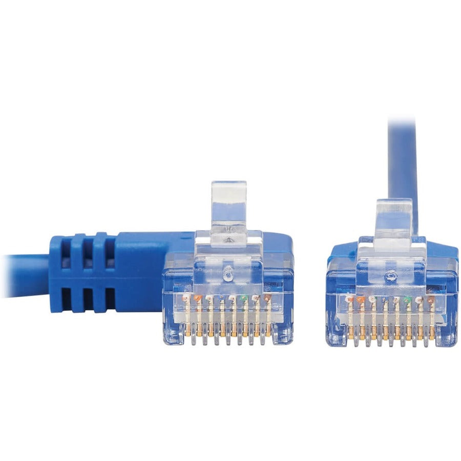 Eaton Tripp Lite Series Left-Angle Cat6 Gigabit Molded Slim UTP Ethernet Cable (RJ45 Left-Angle M to RJ45 M), Blue, 15 ft. (4.57 m)