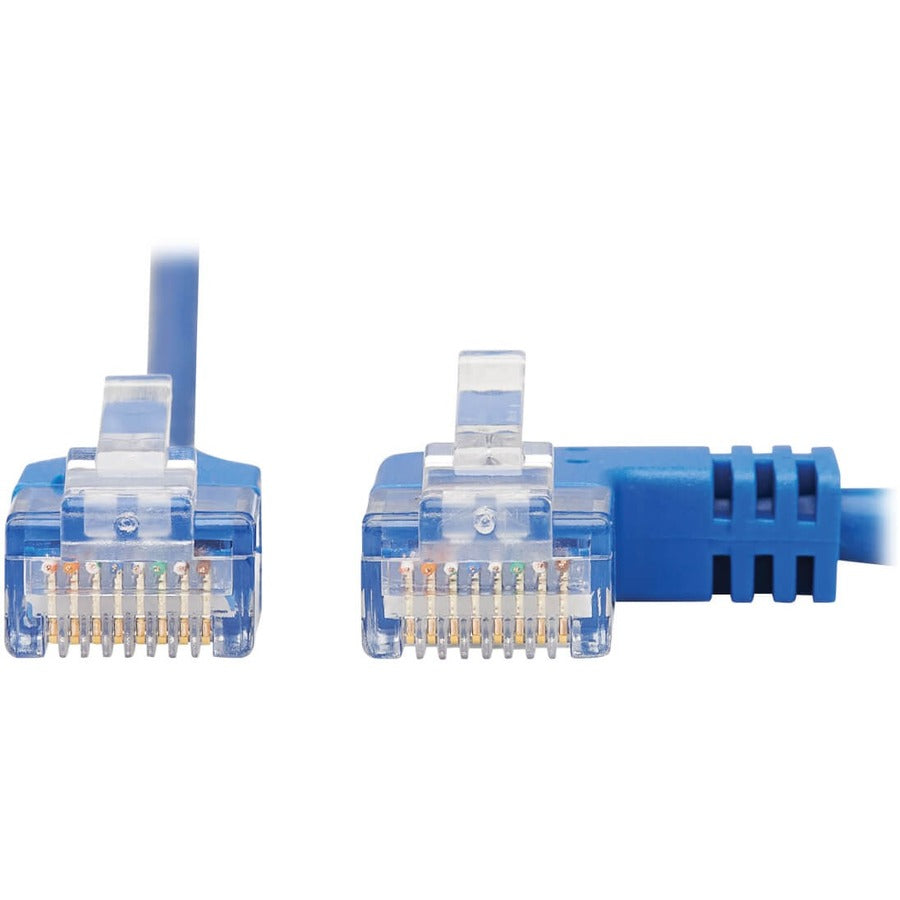 Eaton Tripp Lite Series Right-Angle Cat6 Gigabit Molded Slim UTP Ethernet Cable (RJ45 Right-Angle M to RJ45 M), Blue, 15 ft. (4.57 m)