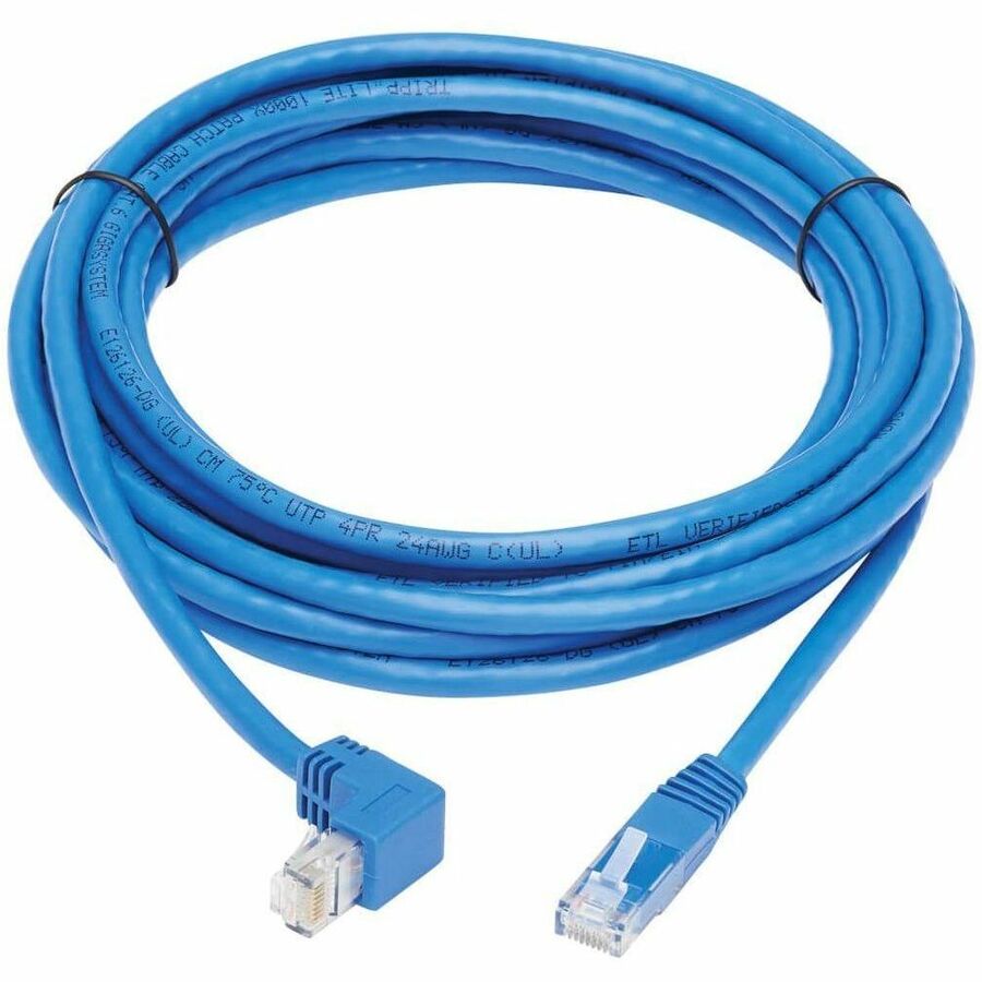 Eaton Tripp Lite Series Down-Angle Cat6 Gigabit Molded UTP Ethernet Cable (RJ45 Right-Angle Down M to RJ45 M), Blue, 15 ft. (4.57 m)