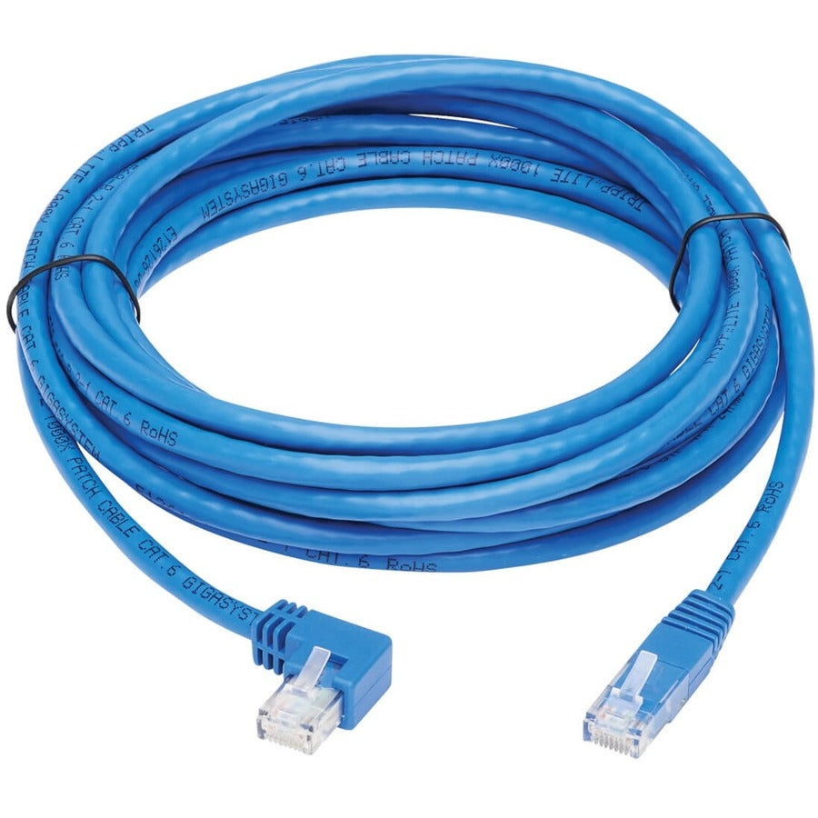 Eaton Tripp Lite Series Left-Angle Cat6 Gigabit Molded UTP Ethernet Cable (RJ45 Left-Angle M to RJ45 M), Blue, 15 ft. (4.57 m)