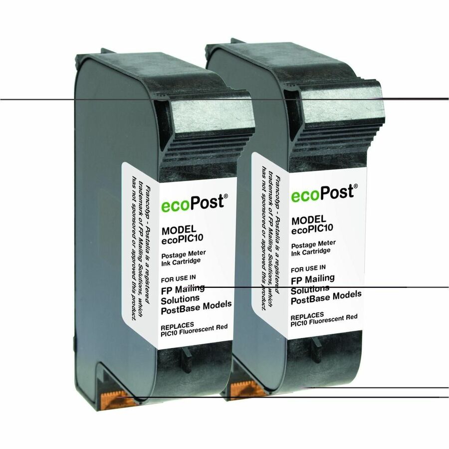 Clover ecoPost Remanufactured Postage Meter Fluorescent Red 2 Pack Ink Cartridge for FP Mailing Solutions PIC10