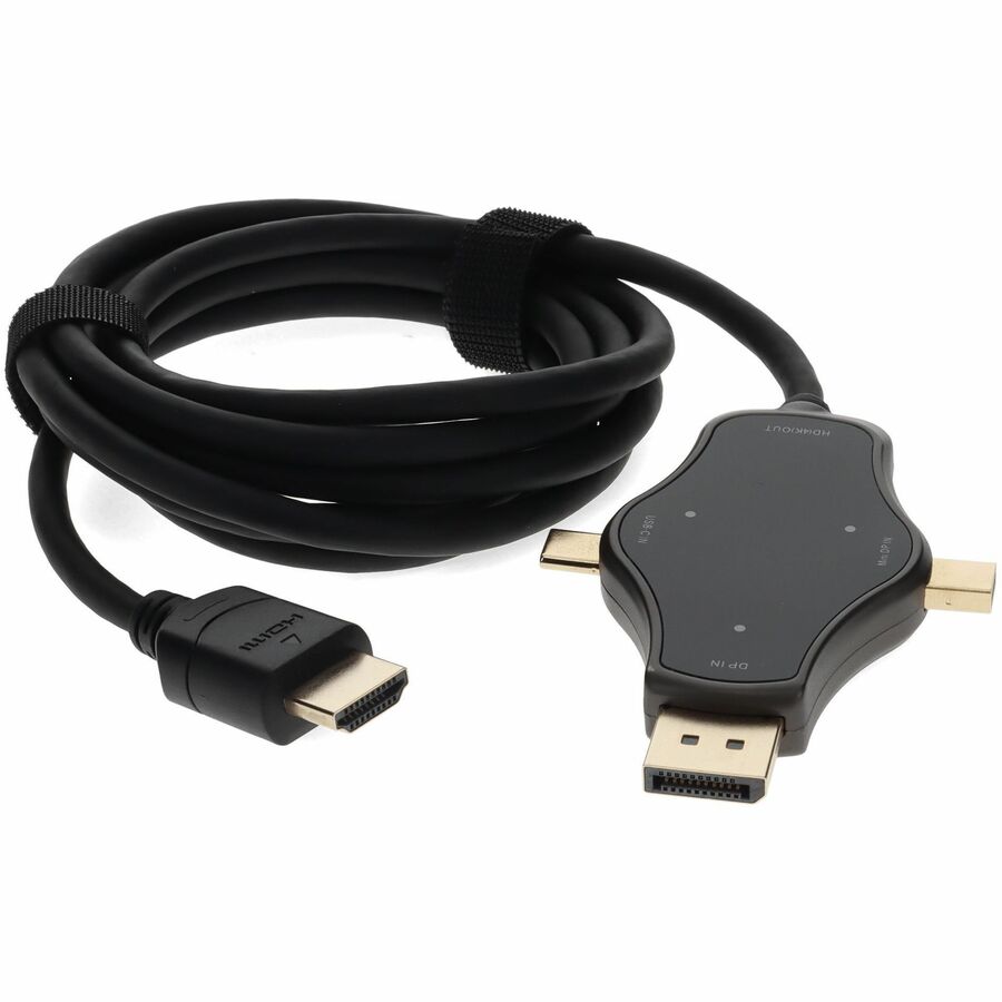 6ft (2m) Adapter Cable HDMI (4K) Male to 1X DisplayPort 1X MiniDisplayPort 1X USB-C 3.1 Male Black