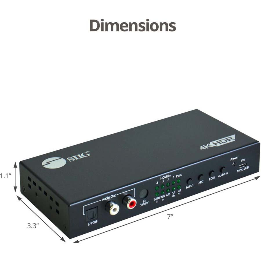 SIIG 4x1 HDMI 4K60Hz Switch with ARC & Audio Extractor