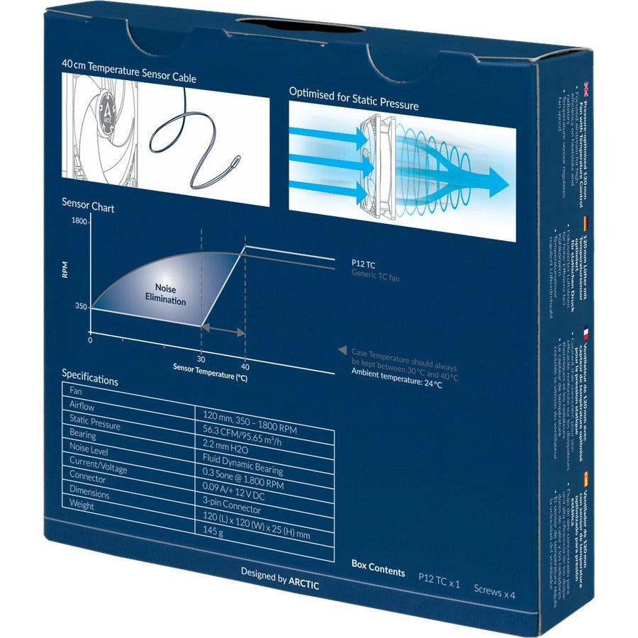 Arctic Pressure-optimised 120 mm Fan With Temperature Control - 1 Pack