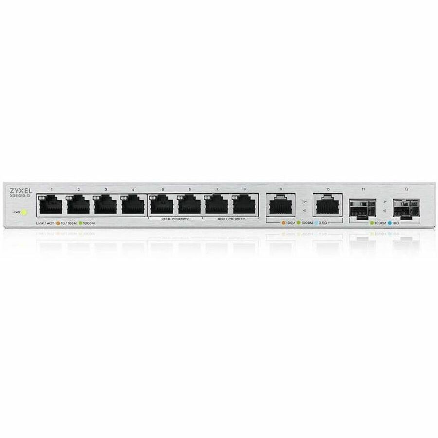 Zyxel 12-Port Multi-Gigabit Ethernet Unmanaged Switch | 2 x 2.5GB | 2 x 10G SFP+ Fiber | 8 x GbE Ports | Plug & Play | Desktop or Wall-Mount | Ethernet Splitter | Lifetime Warranty | XGS1010-12