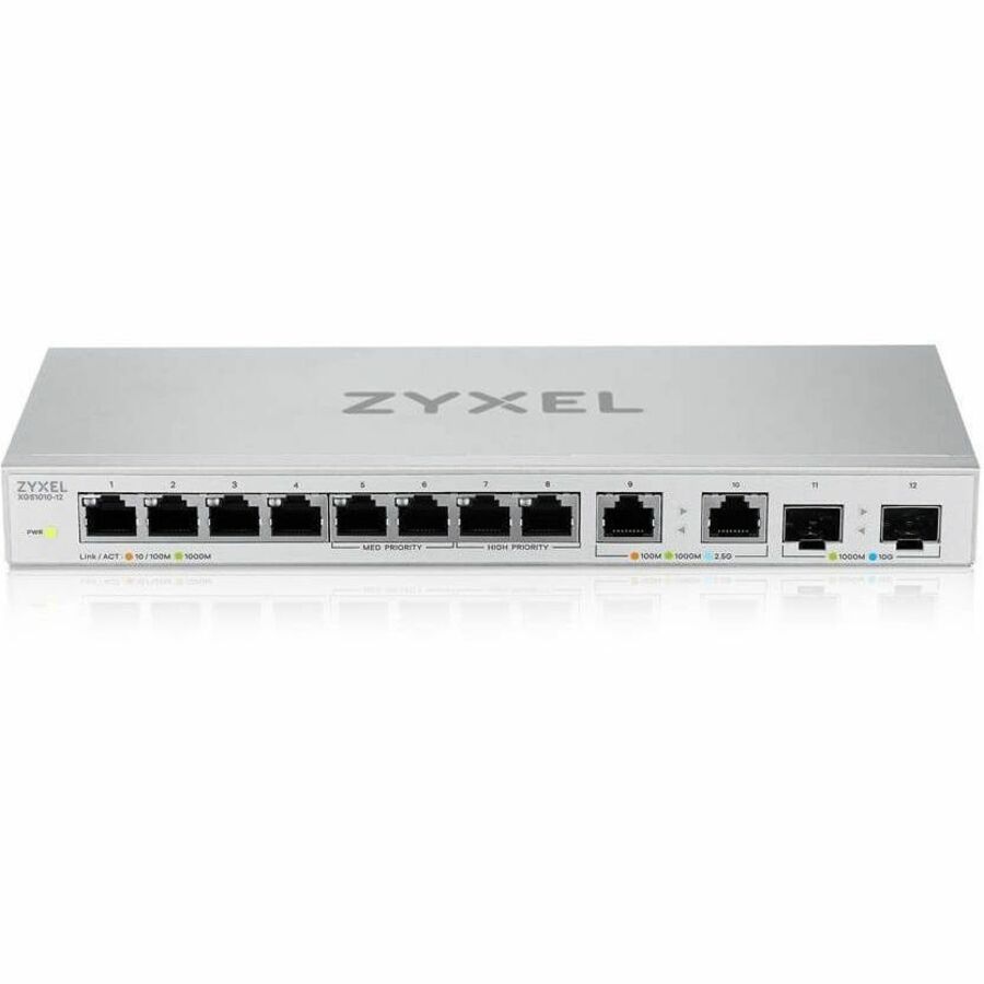 Zyxel 12-Port Multi-Gigabit Ethernet Unmanaged Switch | 2 x 2.5GB | 2 x 10G SFP+ Fiber | 8 x GbE Ports | Plug & Play | Desktop or Wall-Mount | Ethernet Splitter | Lifetime Warranty | XGS1010-12