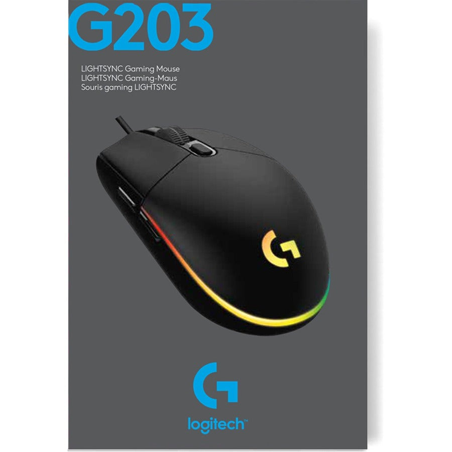 Logitech G203 Wired Gaming Mouse, 8,000 DPI, Rainbow Optical Effect LIGHTSYNC RGB, 6 Programmable Buttons, Black