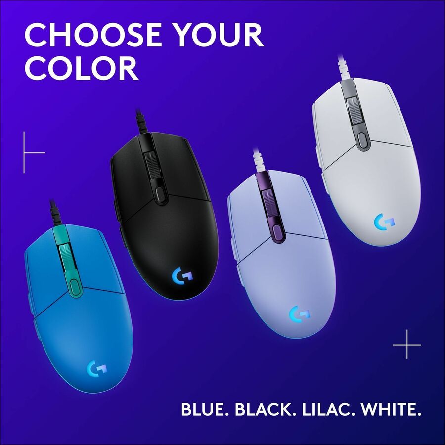 Logitech G203 Wired Gaming Mouse, 8,000 DPI, Rainbow Optical Effect LIGHTSYNC RGB, 6 Programmable Buttons, White