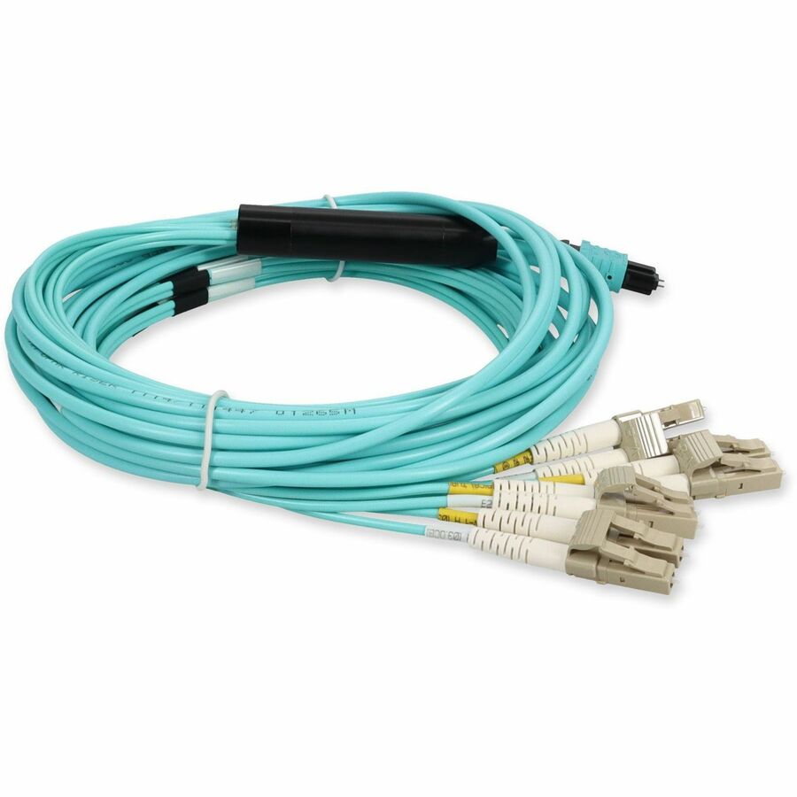 AddOn 7m MPO/UPC (Male) to 4xLC Duplex (8xLC)/UPC Aqua OM4 OFNR (Riser-Rated) 8-Strand Fiber Fanout Cable