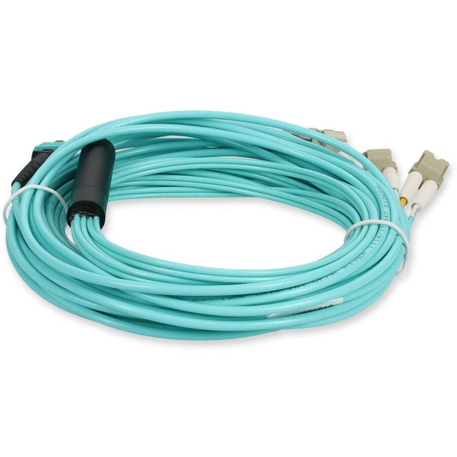 AddOn 7m MPO/UPC (Male) to 4xLC Duplex (8xLC)/UPC Aqua OM4 OFNR (Riser-Rated) 8-Strand Fiber Fanout Cable