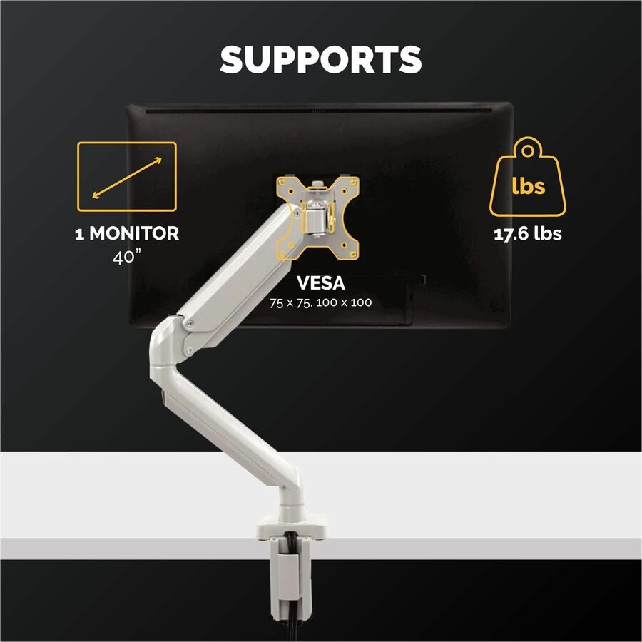 Fellowes Platinum Series High Quality Single Monitor Arm for 40-Inch Monitors, Full Motion, 360&deg; Rotation, VESA Mount with Grommet or Clamp, USB Ports, Ergonomic, Silver