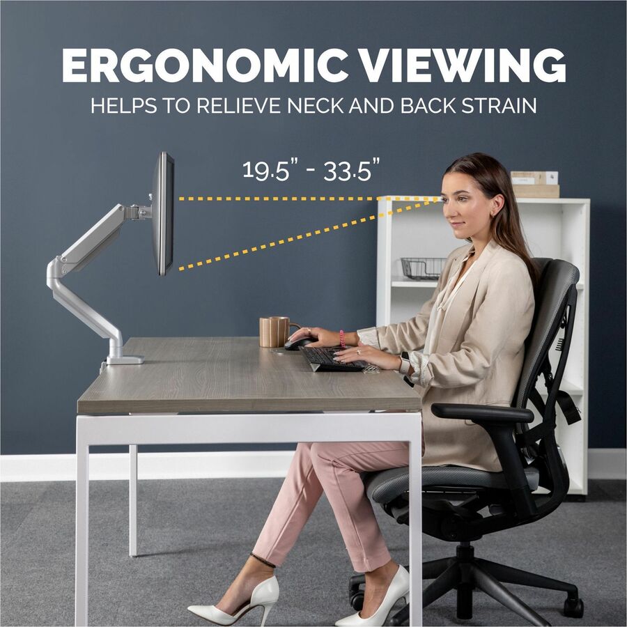 Fellowes Platinum Series High Quality Single Monitor Arm for 40-Inch Monitors, Full Motion, 360&deg; Rotation, VESA Mount with Grommet or Clamp, USB Ports, Ergonomic, Silver