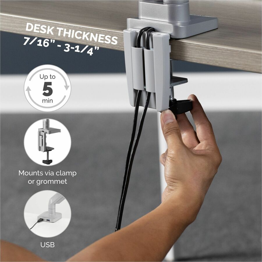 Fellowes Platinum Series High Quality Dual Monitor Arm for 40-Inch Monitors, Full Motion, 360&deg; Rotation, VESA Mount with Grommet or Clamp, USB Ports, Ergonomic, Silver