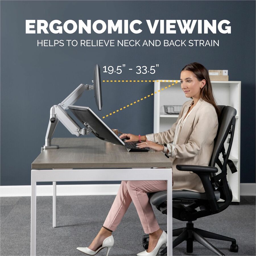Fellowes Platinum Series High Quality Dual Monitor Arm for 40-Inch Monitors, Full Motion, 360&deg; Rotation, VESA Mount with Grommet or Clamp, USB Ports, Ergonomic, Silver