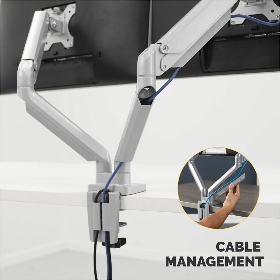 Fellowes Platinum Series High Quality Dual Monitor Arm for 40-Inch Monitors, Full Motion, 360&deg; Rotation, VESA Mount with Grommet or Clamp, USB Ports, Ergonomic, Silver