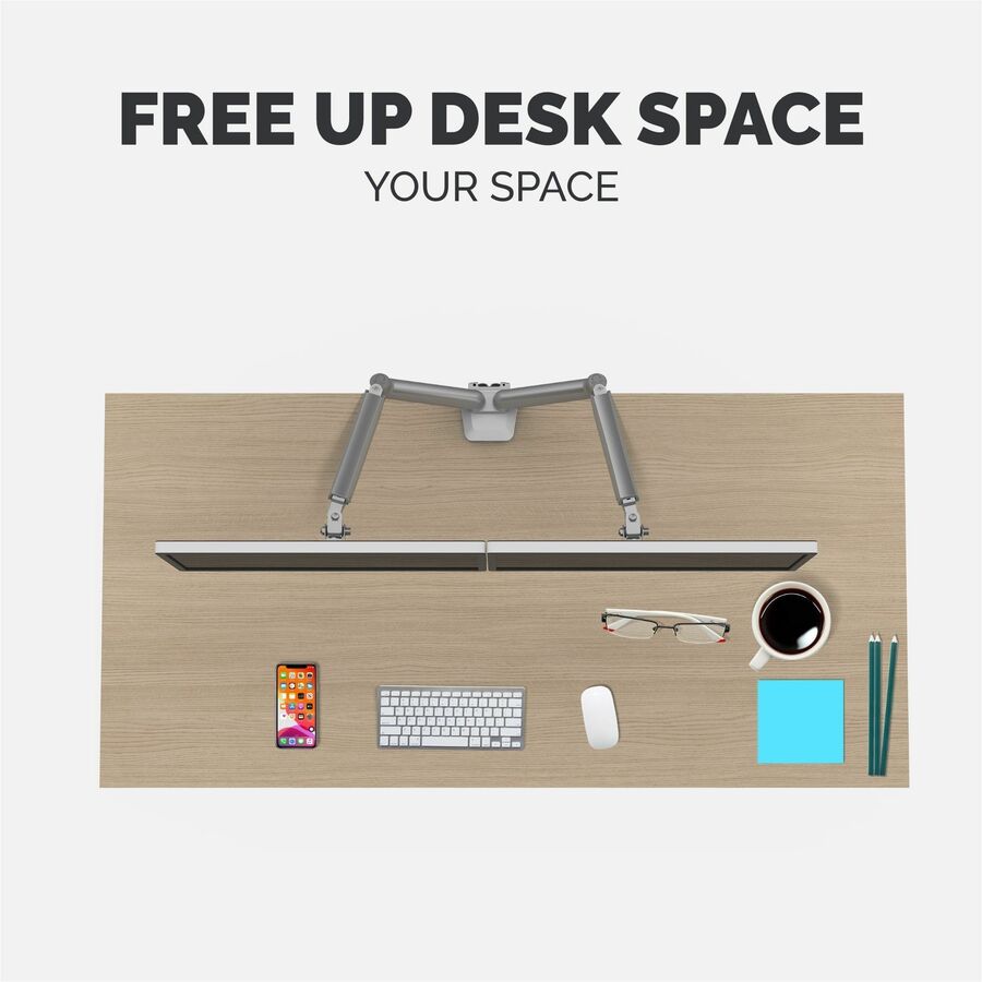 Fellowes Platinum Series High Quality Dual Monitor Arm for 40-Inch Monitors, Full Motion, 360&deg; Rotation, VESA Mount with Grommet or Clamp, USB Ports, Ergonomic, Silver