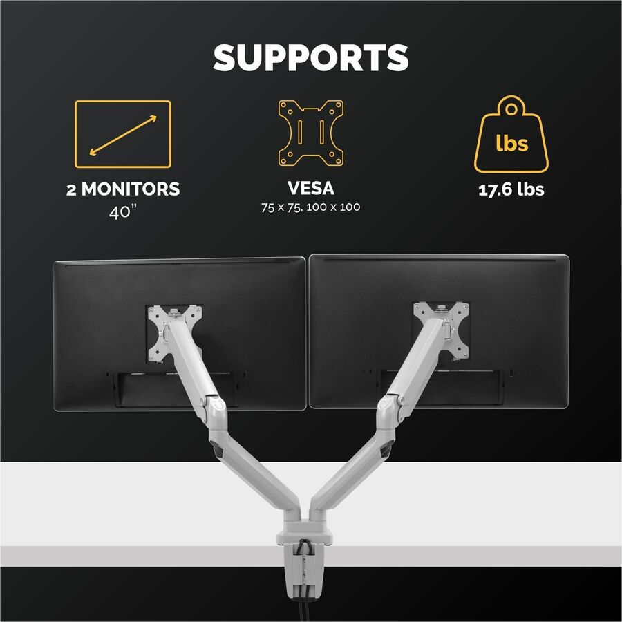 Fellowes Platinum Series High Quality Dual Monitor Arm for 40-Inch Monitors, Full Motion, 360&deg; Rotation, VESA Mount with Grommet or Clamp, USB Ports, Ergonomic, Silver
