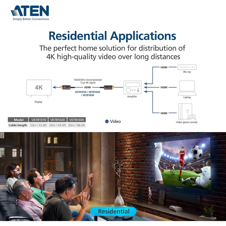 ATEN 20M True 4K HDMI 2.0 Active Optical Cable (True 4K@20m)