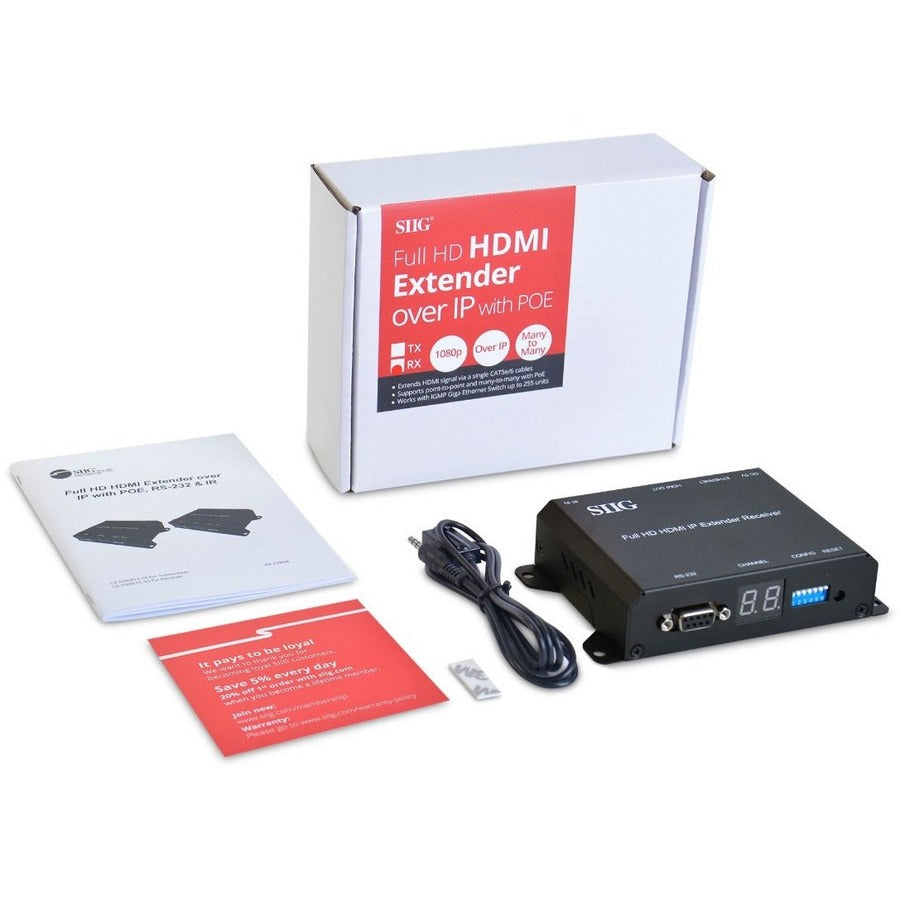 SIIG, Full HD HDMI Extender over IP with PoE/RS-232 & IR - Decoder (RX)