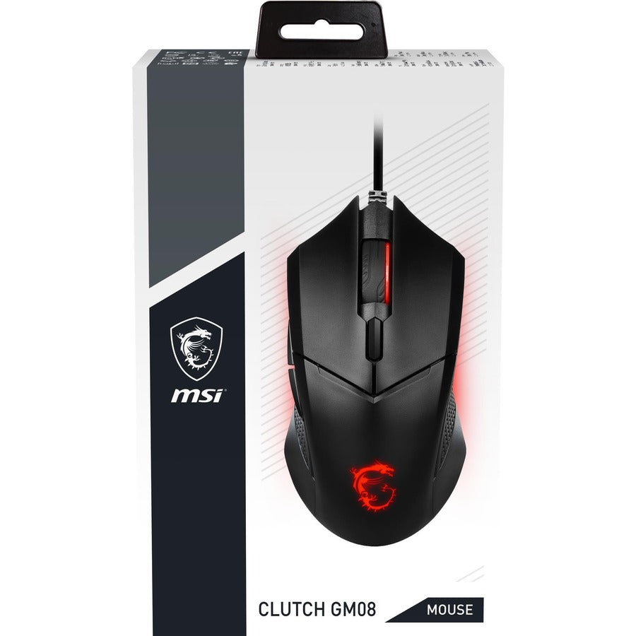 MSI Clutch GM08 Gaming Mouse, Weight System, PAW 3519 Sensor, DPI up to 4200, 1000hz Polling Rate, 10 Million Click Switches, Symmetrical Shape, Gold-plated USB