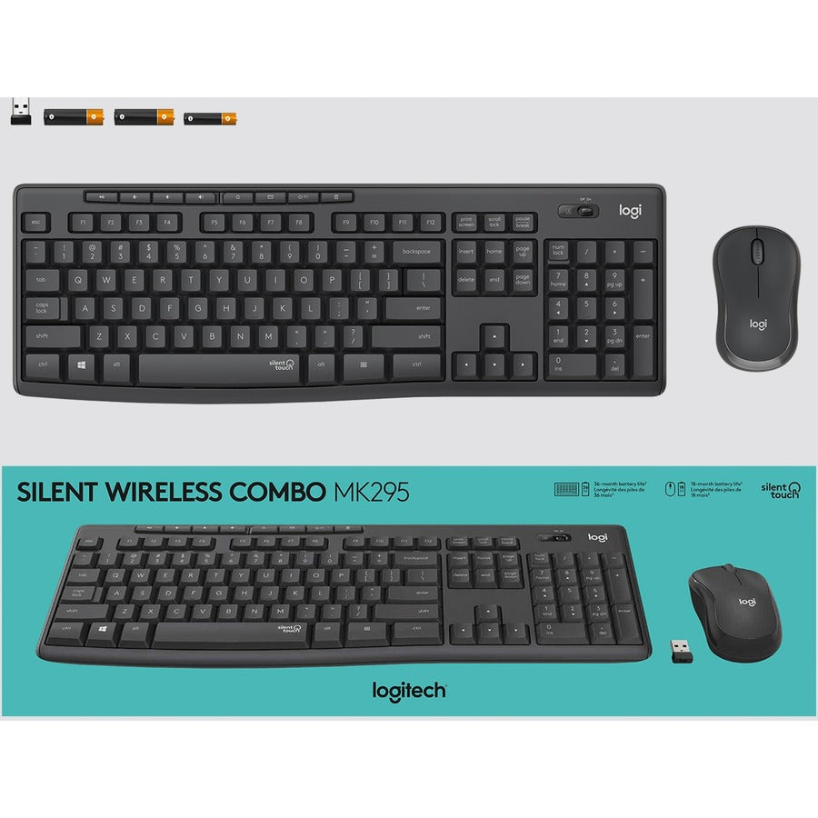 Logitech MK295 Wireless Mouse & Keyboard Combo with SilentTouch Technology - Graphite