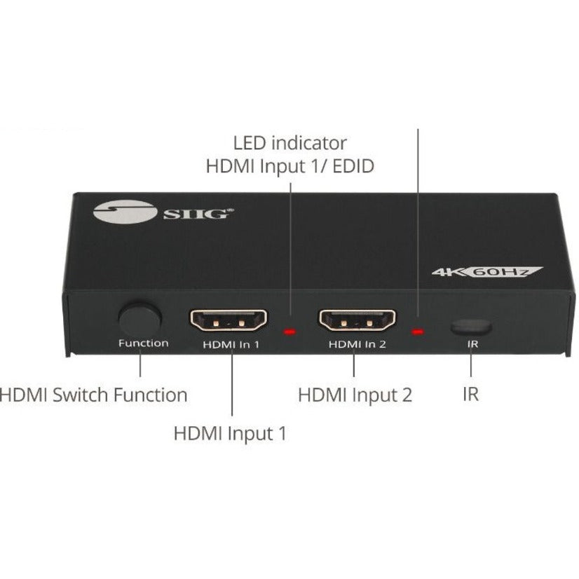 SIIG 2 Port HDMI 2.0 4K HDR Splitter / Switcher with IR Remote