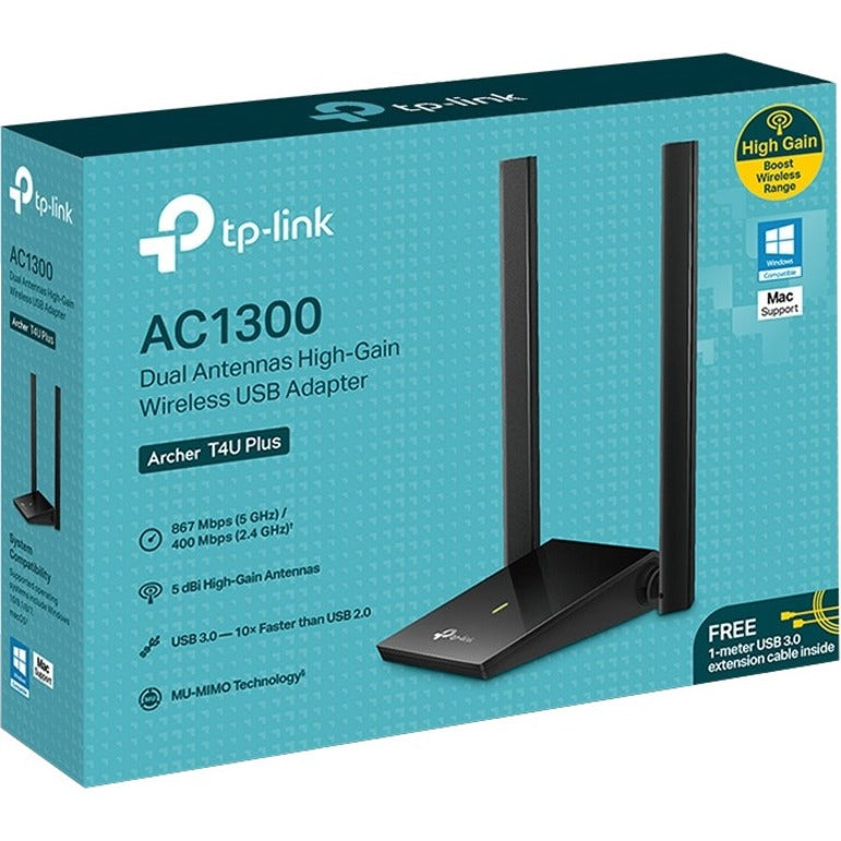 TP AC1300 Wireless USB Adapter, 5 GHz, AC1300 Dual Antennas High-Gain Wireless USB Adapter, Multi-Directional Antenna: Enable flexible deployment for the best reception with adjustable antennas and flexible desktop design.